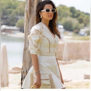 MAJE Crochet and cotton-twill mini dress